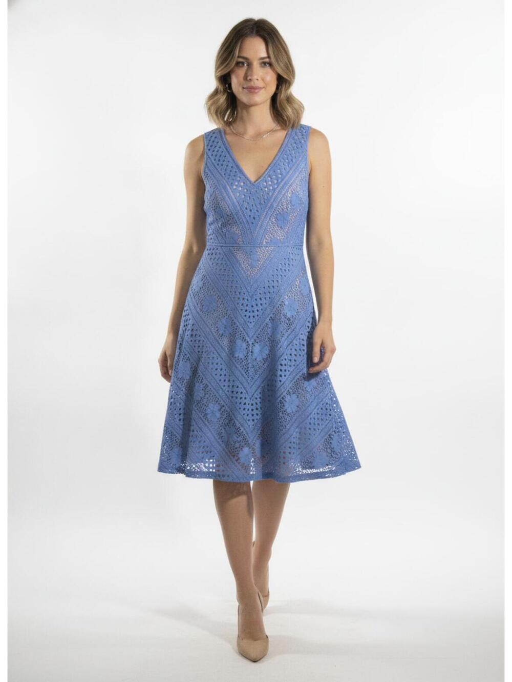 Adrianna Papell Elegant Blue Lace Dress - Perfect for Every Occasion Size 6